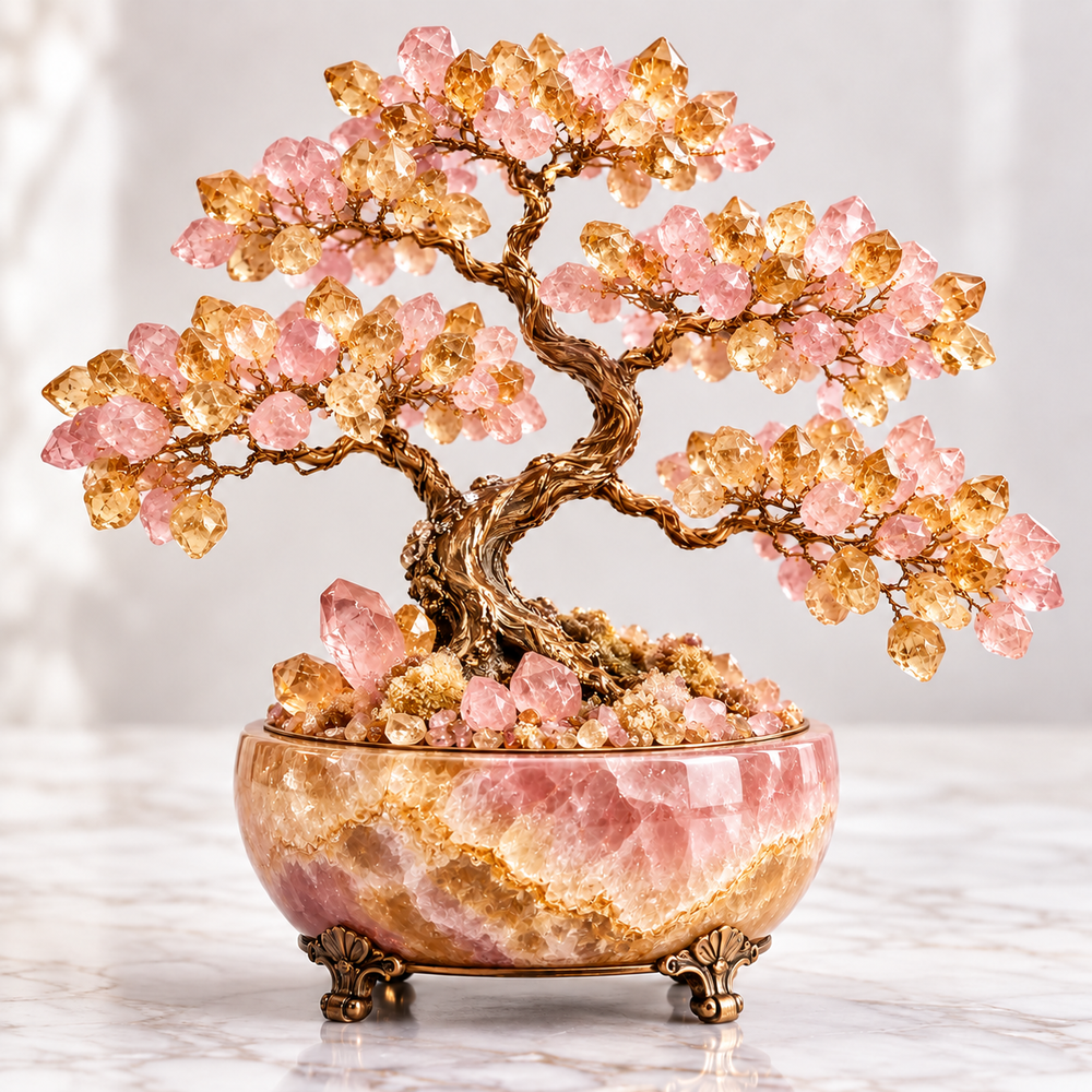 Rose Quartz & Citrine Crystal Bonsai Tree